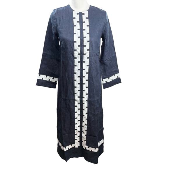 Tuckernuck x Atlantic-Pacific Navy Long 100% Linen Hartman Kaftan Dress Size M - Picture 7 of 10